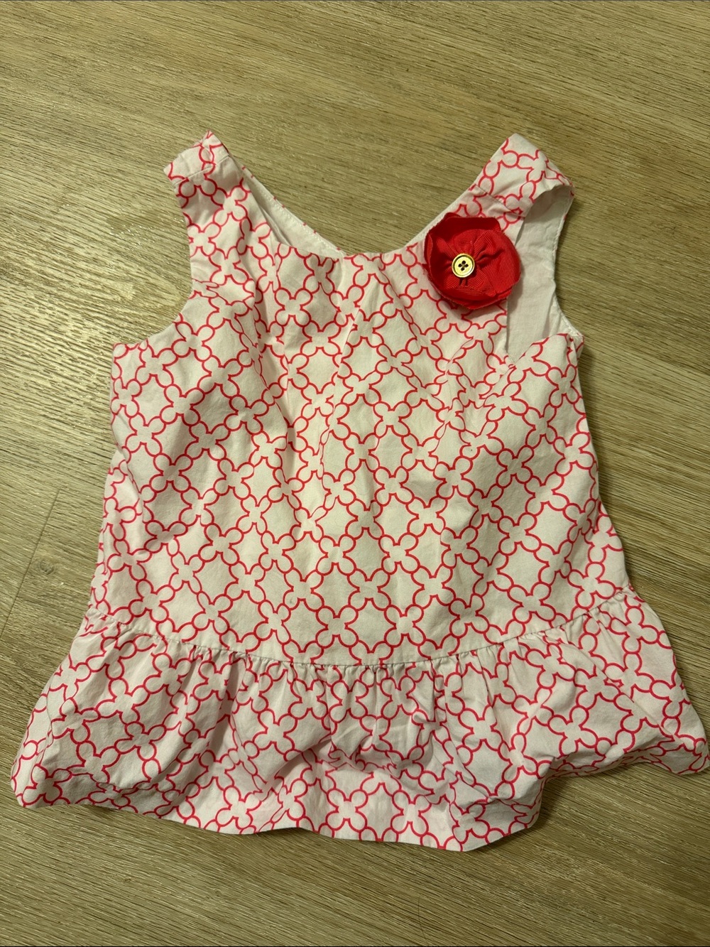 Girls White & Red Patterned Sleeveless Peplum Top